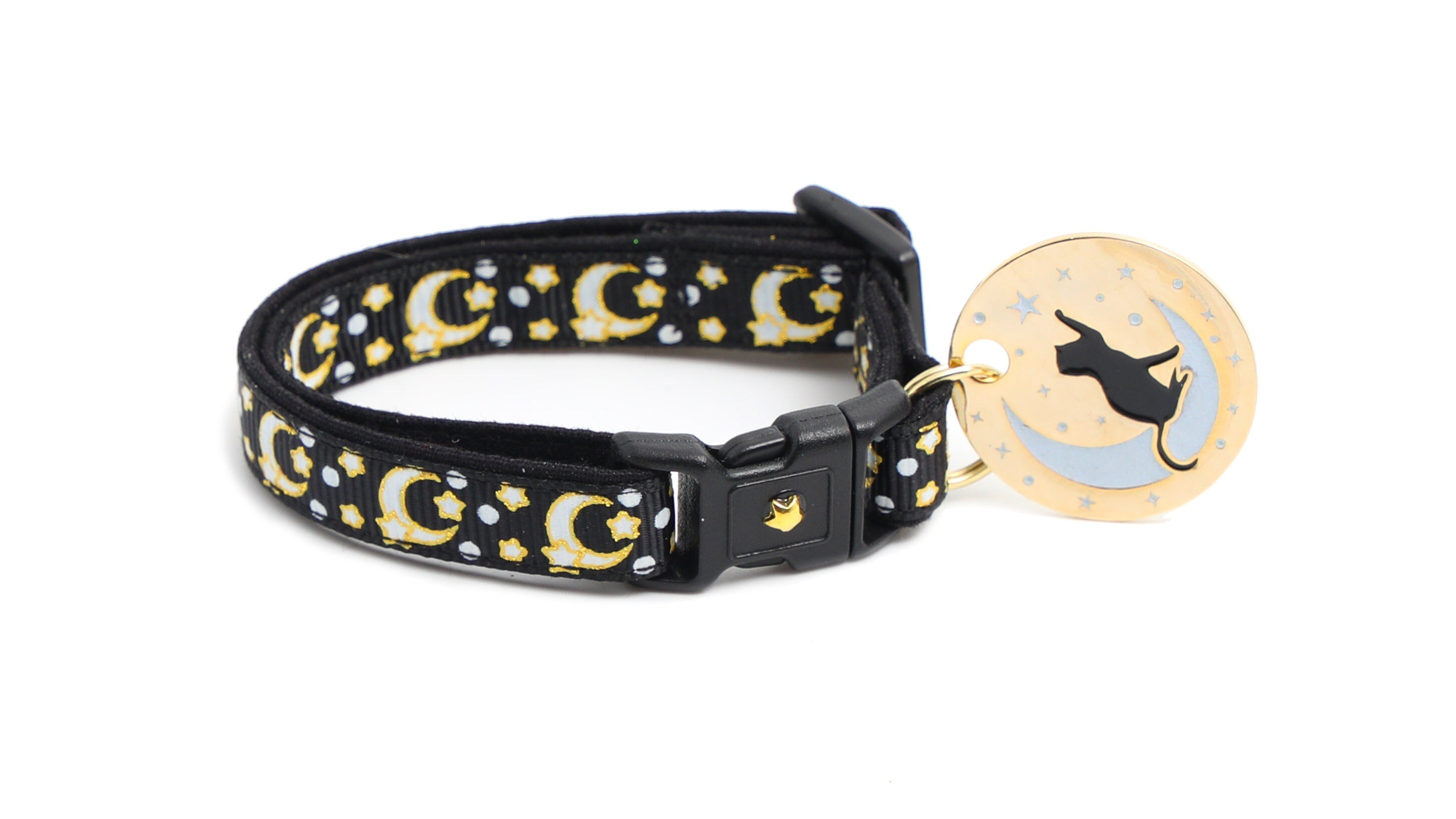 Gold Moons and Stars on Black V2 Cat Collar-1
