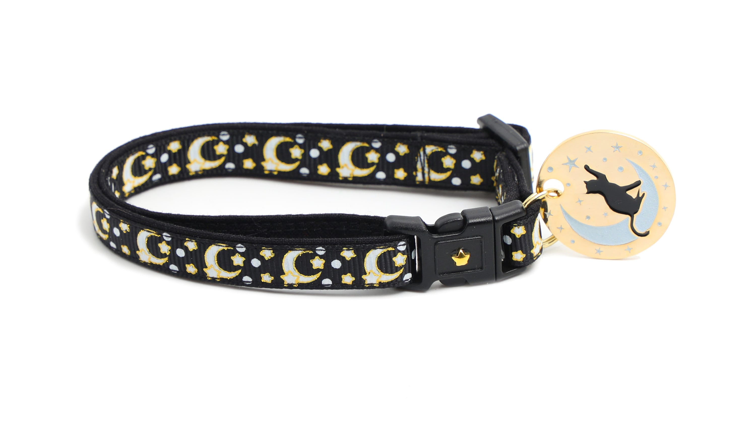 Gold Moons and Stars on Black V2 Cat Collar-4