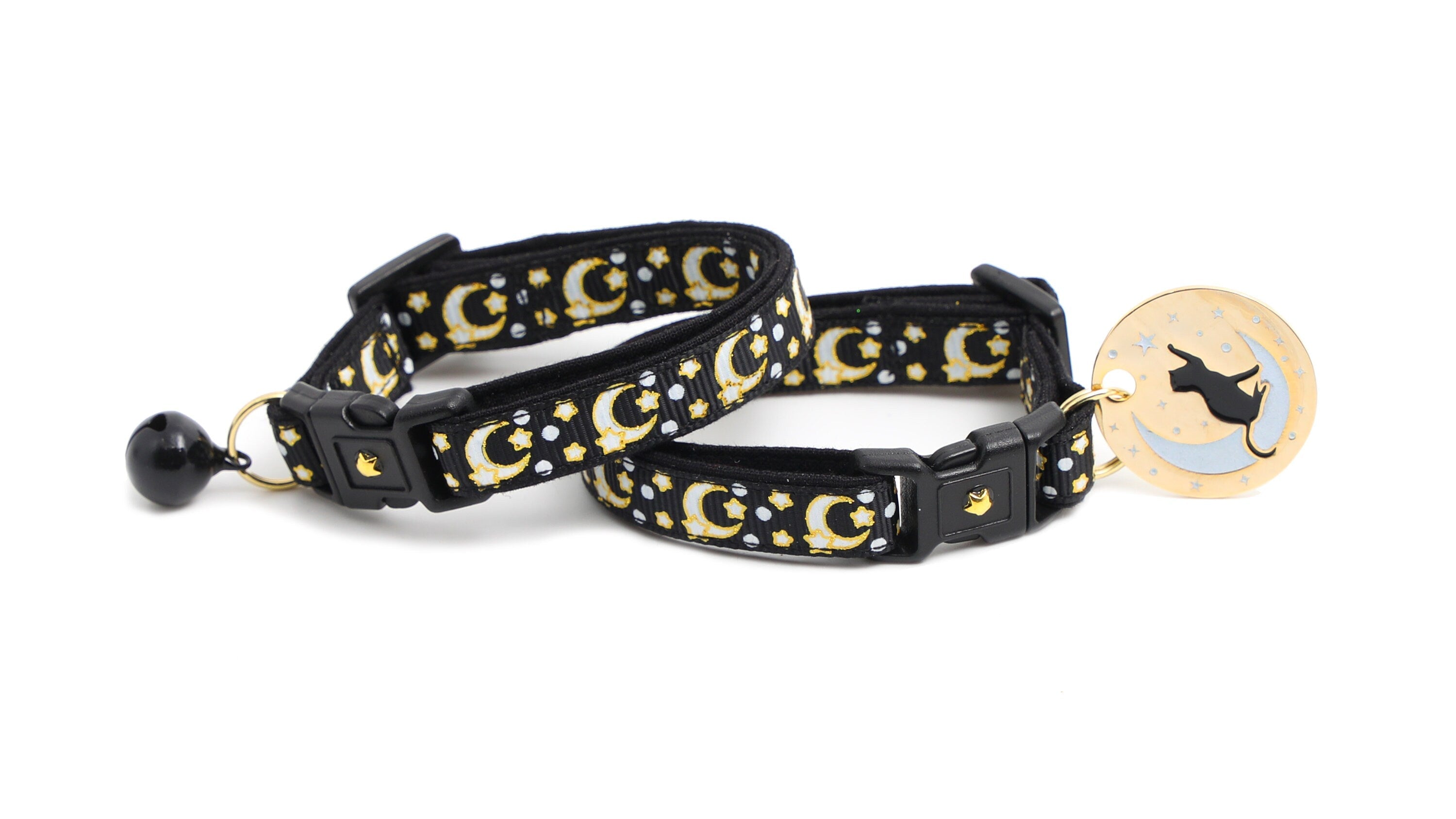 Gold Moons and Stars on Black V2 Cat Collar-2