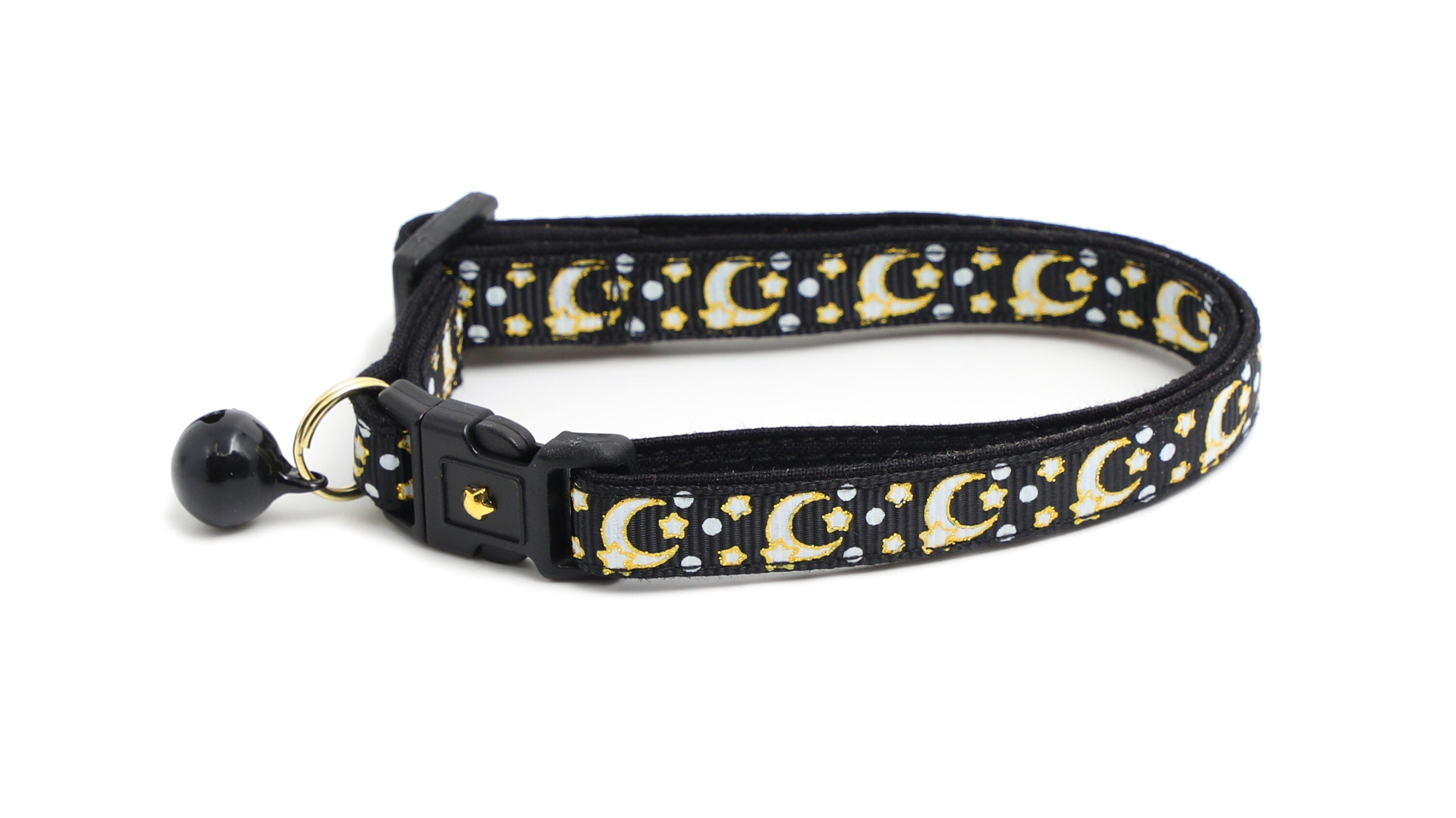 Gold Moons and Stars on Black V2 Cat Collar-3