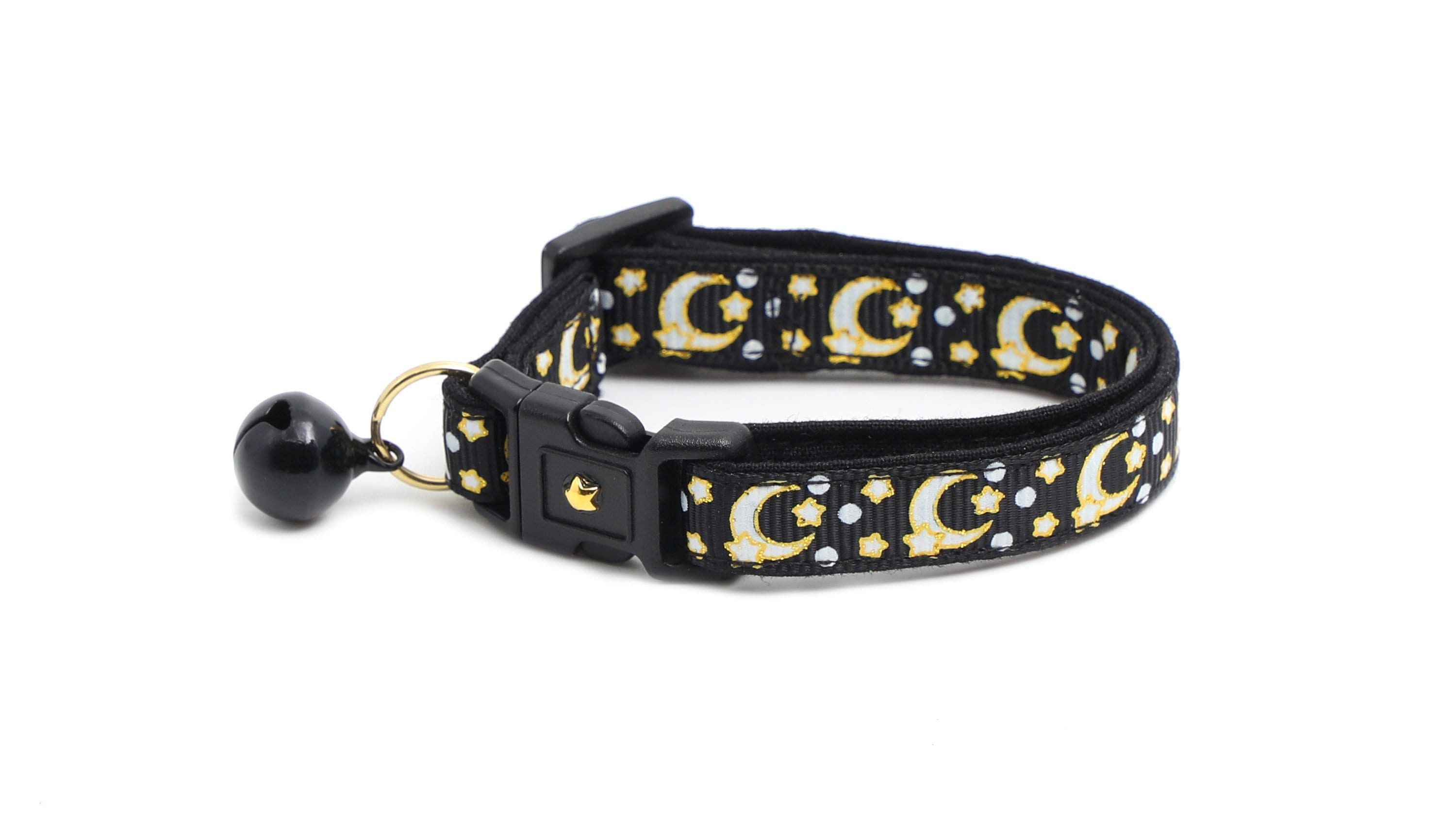 Gold Moons and Stars on Black V2 Cat Collar-0